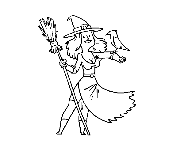 Witch with Falcon coloring page