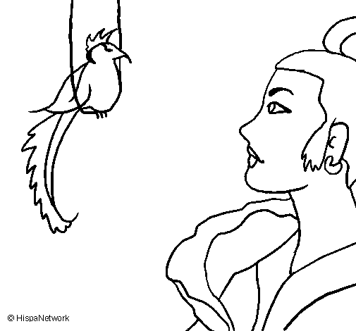 Woman and bird coloring page