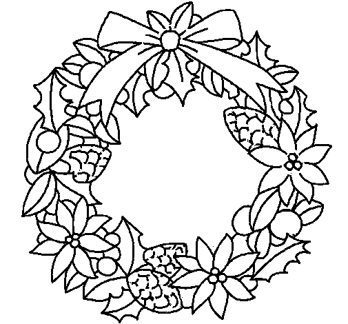 Wreath of Christmas flowers coloring page