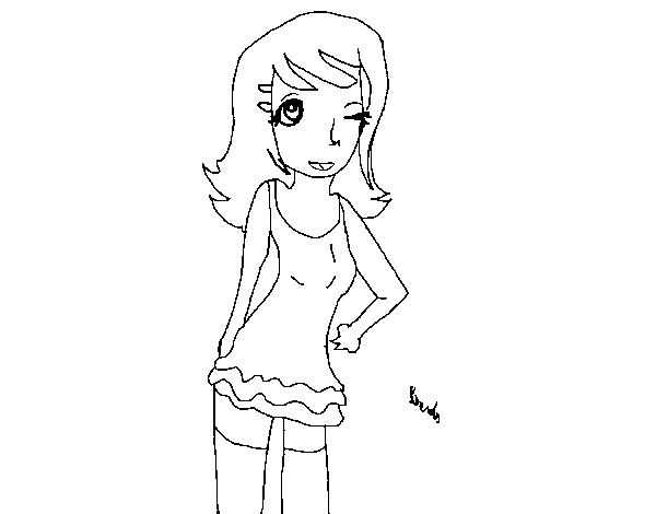 Young woman winking coloring page