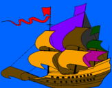 Coloring page 17th century sailing boat painted bybarco   de colores