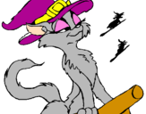 Coloring page Witch cat painted bydora