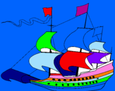 Coloring page 17th century sailing boat painted bye