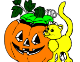 Coloring page Pumpkin and cat painted bytalha