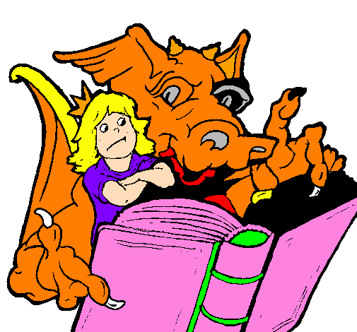 Dragon, girl and book