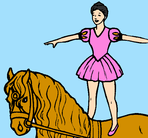 Coloring page Trapeze artist on a horse painted by Leong Shi Ting