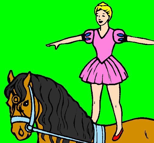 Coloring page Trapeze artist on a horse painted bytiziana