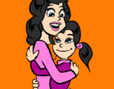 Coloring page Mother and daughter embraced painted bycamilleleys