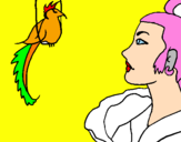 Coloring page Woman and bird painted bytiziana