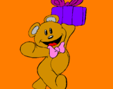 Coloring page Teddy bear with present painted byyaretzi