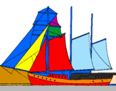 Coloring page Sailing boat with three masts painted bytiare