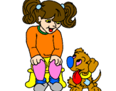 Coloring page Little girl with her puppy painted byElla Monkey