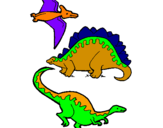 Coloring page Three types of dinosaurs painted byAGUS