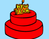 Coloring page New year cake painted bybarby