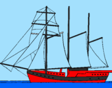 Coloring page Sailing boat with three masts painted byL.G