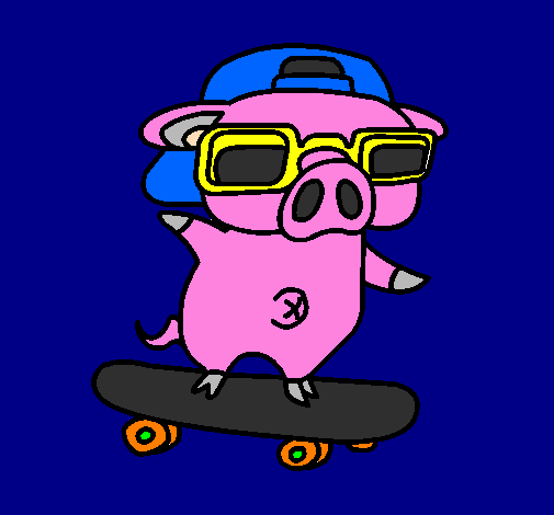 Coloring page Graffiti the pig on a skateboard painted byTrevor-Francis