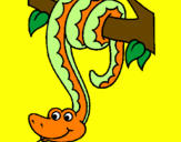 Coloring page Snake hanging from a tree painted bycara