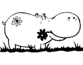 Coloring page Hippopotamus with flowers painted bygabi