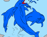 Coloring page Dolphins playing painted bychullito