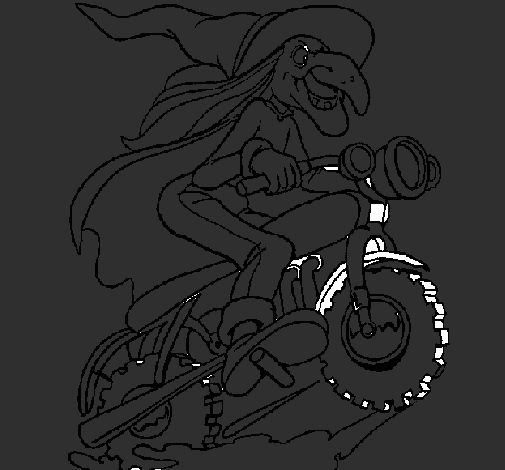 Coloring page Witch on motorbike painted byEvon Leong  Shi Ting 