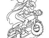 Coloring page Witch on motorbike painted by Leong Shi Qin