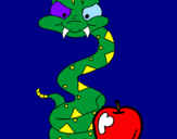 Coloring page Snake and apple painted byHugo