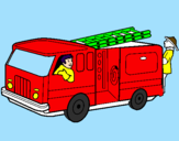 Coloring page Firefighters in the fire engine painted bylkjs