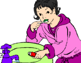 Coloring page Little boy brushing his teeth painted bylove