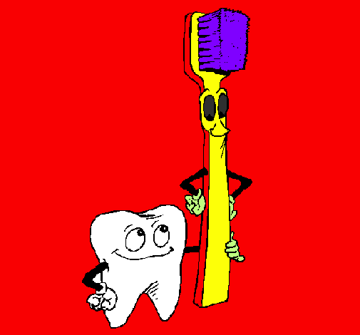 Coloring page Tooth and toothbrush painted byleo