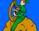 Coloring page Elf playing the harp painted bysarah german