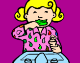 Coloring page Little girl brushing her teeth painted bynissim
