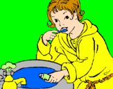 Coloring page Little boy brushing his teeth painted bynate