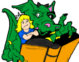 Coloring page Dragon, girl and book painted bysxfcjyefuk gnunsgy