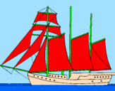Coloring page Sailing boat with three masts painted by1000000000000000000000000