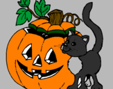 Coloring page Pumpkin and cat painted bygiovanni correa torres
