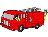 Coloring page Firefighters in the fire engine painted byryle