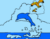 Coloring page Dolphin and seagull painted bykiesha