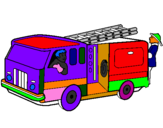 Coloring page Firefighters in the fire engine painted byrafael
