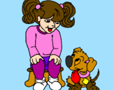 Coloring page Little girl with her puppy painted byluna 1