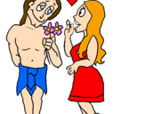 Coloring page Mayan youths in love painted byAnnia