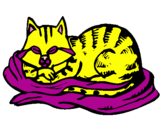Coloring page Cat in bed painted byChi Chi