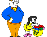Coloring page Father and daughter recycling painted byromy M. Gumadlas