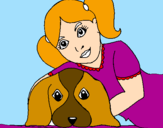 Coloring page Little girl hugging her dog painted bytigre