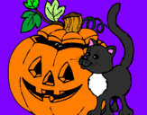 Coloring page Pumpkin and cat painted byChi Chi