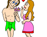 Coloring page Mayan youths in love painted bysara cullinane