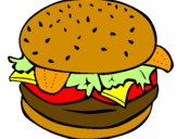 Coloring page Hamburger with everything painted by By Color