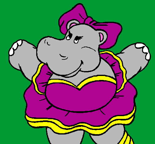 Coloring page Hippopotamus with bow painted byema