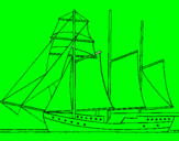 Coloring page Sailing boat with three masts painted byluki