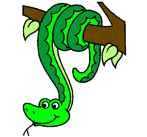 Coloring page Snake hanging from a tree painted bykira