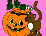 Coloring page Pumpkin and cat painted byNoelia